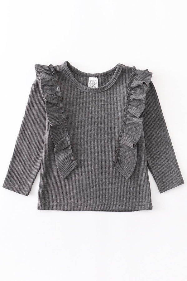 Waffle Ruffle Long Sleeve Shirt
