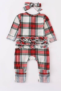 Red Plaid Bamboo Baby Romper w 2 Way Zip