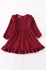 Cranberry Velvet Ruffle Dress