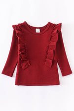 Waffle Ruffle Long Sleeve Shirt