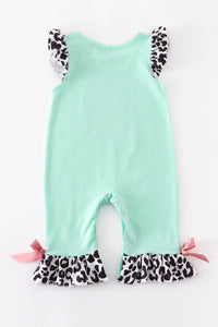 Mint Leopard Ruffle Happy Camper Romper