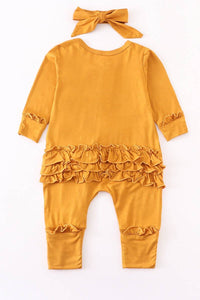 Mustard Ruffle Bamboo 2 Way Zip Romper Set