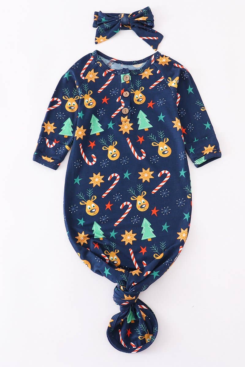 Navy Christmas Bamboo Baby Gown Set