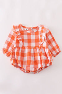 Orange Plaid Ruffle Romper