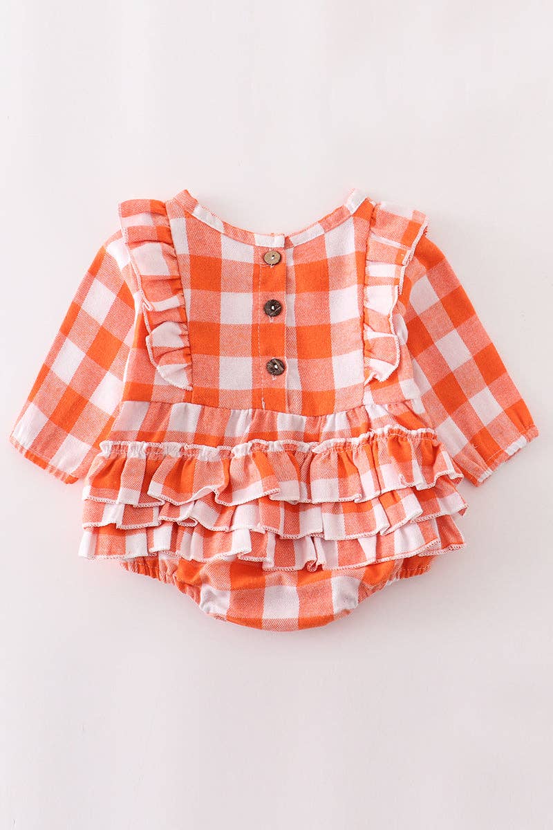 Orange Plaid Ruffle Romper