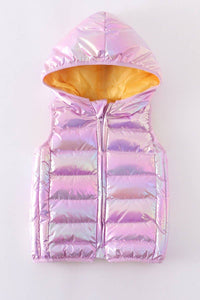 Pink Iridescent Hooded Down Vest
