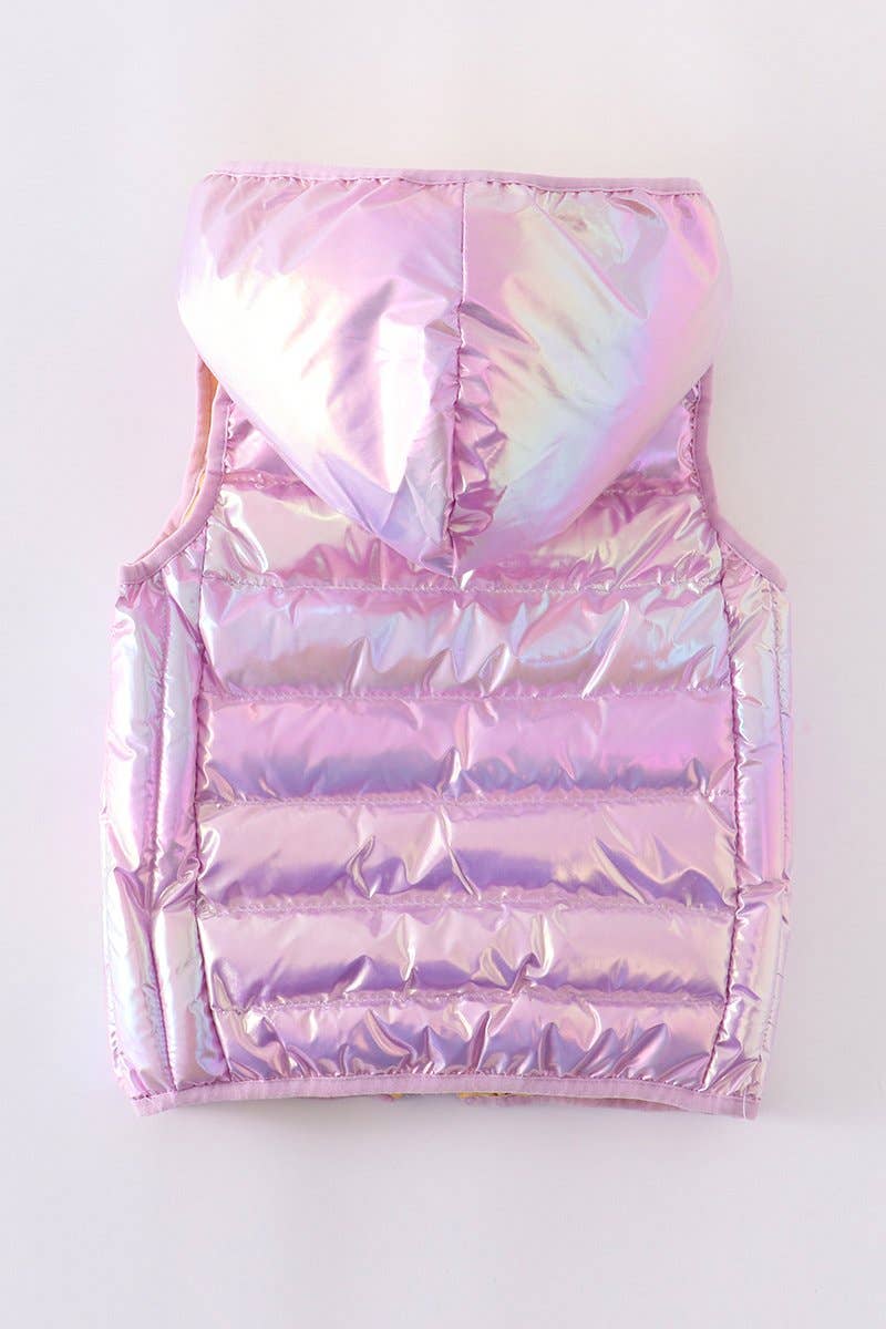 Pink Iridescent Hooded Down Vest