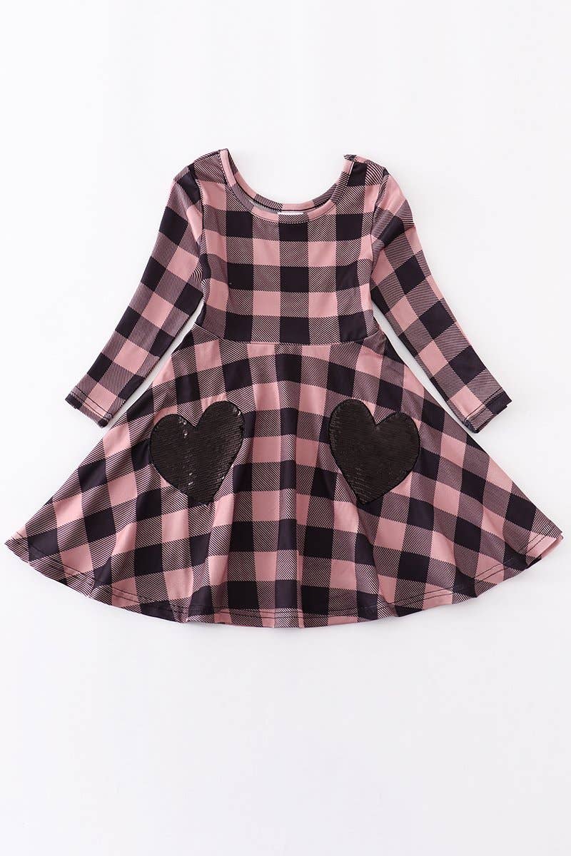 Pink Plaid Heart Twirl Dress