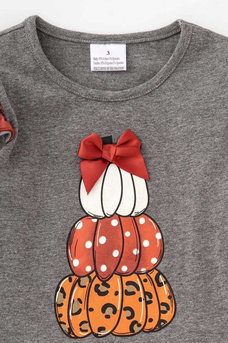 Grey Pumpkin Shirt with Ruffle Shoulder and Polka Dot Pant Set