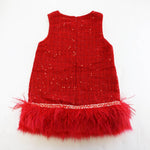 Red Tweed Feather Trim Dress