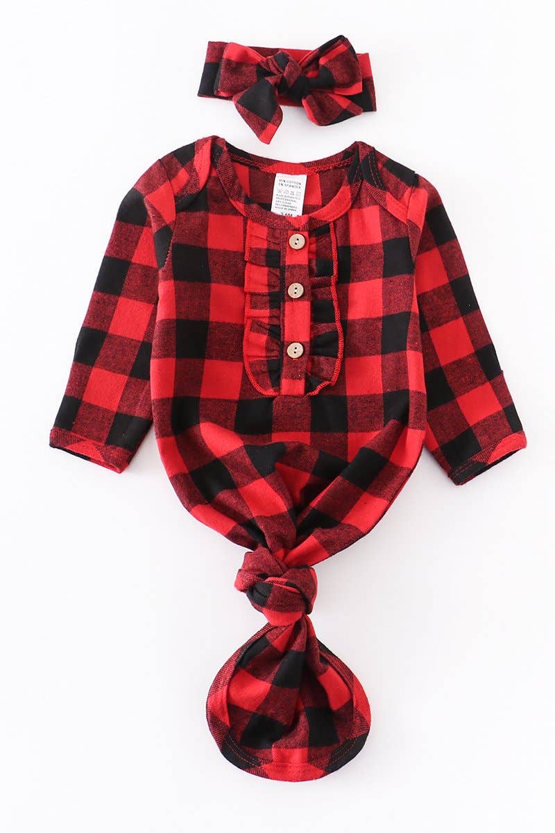 Red & Black Plaid Baby Gown Set