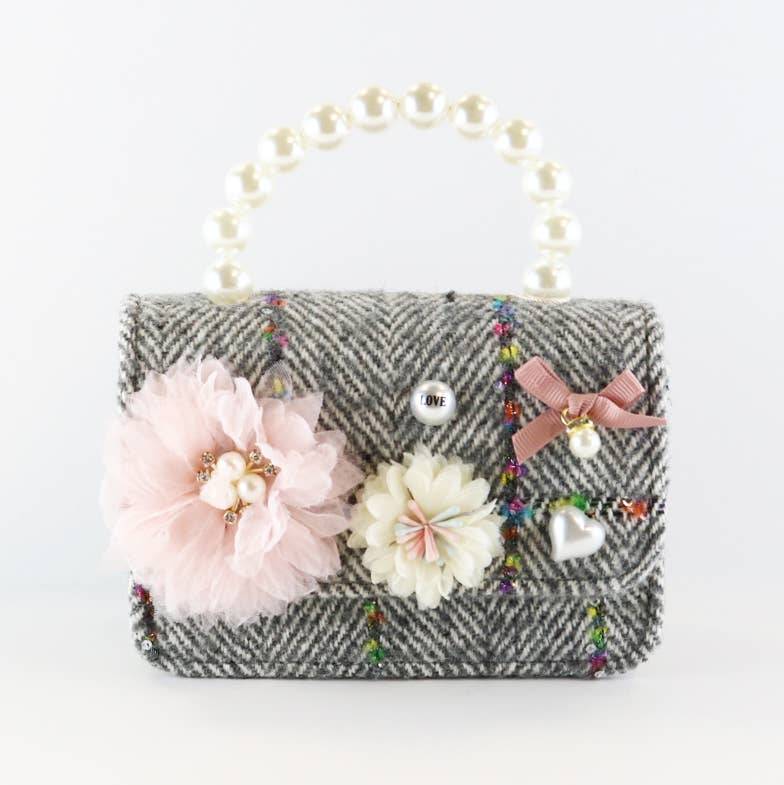 GREY & BLACK Floral Tweed Purse